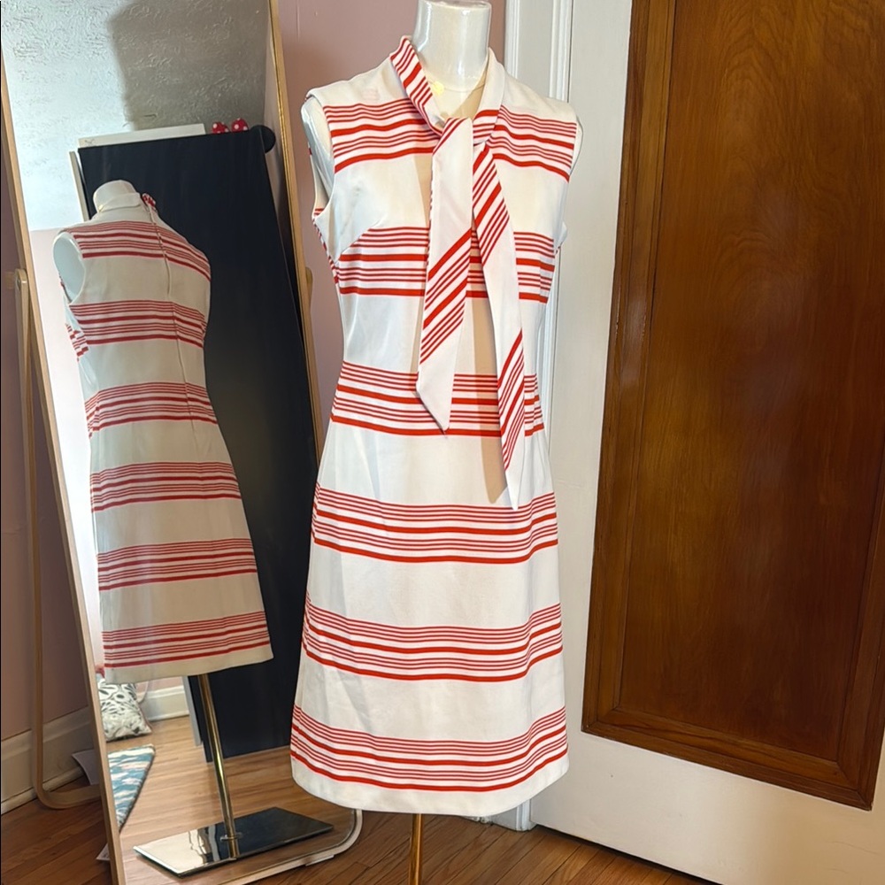Elegant Red and White Midi Dress